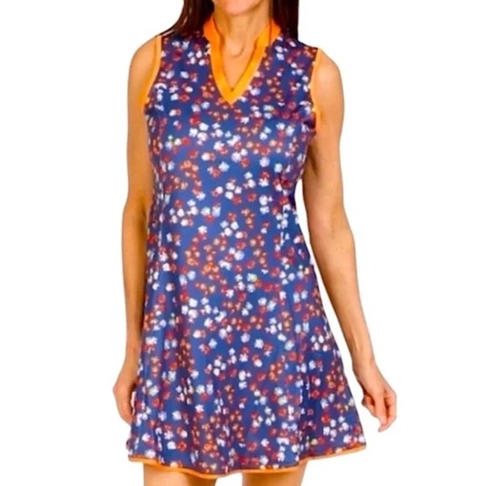 CALLAWAY Opti Dri Active Golf Sleeveless Dress Floral Blue Indigo NWT Medium
